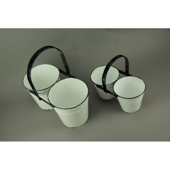 Rustic Black and White Metal Double Planters Set of 2 - Picture 2 of 3